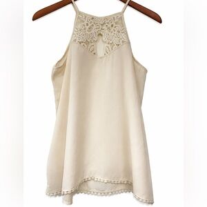Sophia + Zeke Cream Lace Keyhole Tank Top Size M